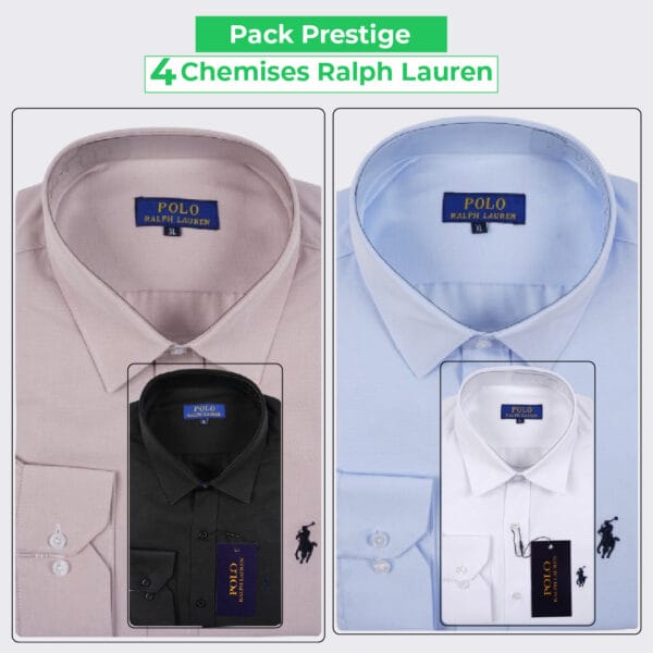 Pack Prestige – 4 Chemises Ralph Lauren 100% Coton ref-RLV7H44A