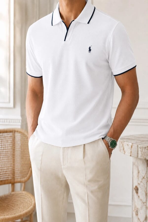 WhatsApp Image 2026-06-27 at 13.25.46 (1) Polo shirt Ralph col V en coton piqué Premuim Ref-PR7190-BLANC