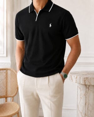 image-10 Polo shirt Ralph col V en coton piqué Premuim Ref-PR7190-NOIR