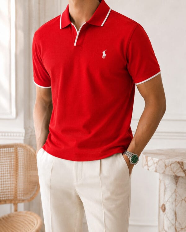 image-6 Polo shirt Ralph col V en coton piqué Premuim Ref-PR7190-ROUGE