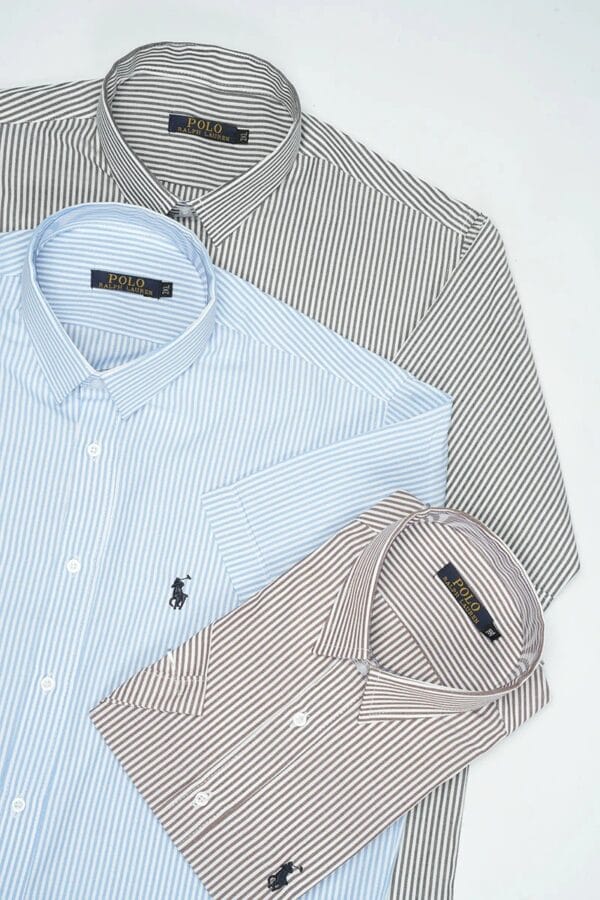 Pack 3 Chemises Ralph Demi-Manches rayée – Chambray Cotton Ref-RR1QQ30N