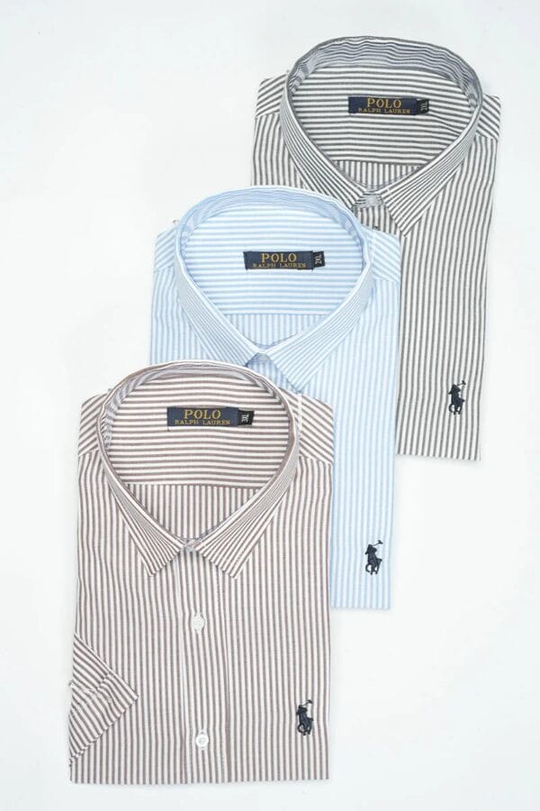 Pack 3 Chemises Ralph Demi-Manches rayée – Chambray Cotton Ref-RR1QQ30N