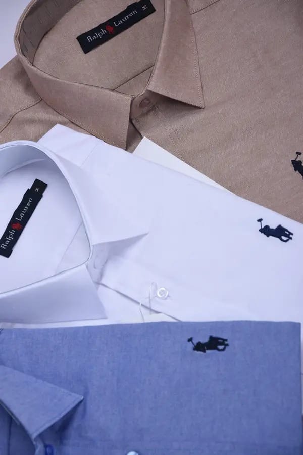 pack de 3 chemises Ralph lauren Oxford demi manche Ref-CH71001D ( Blanche + Beige + Bleu roi )